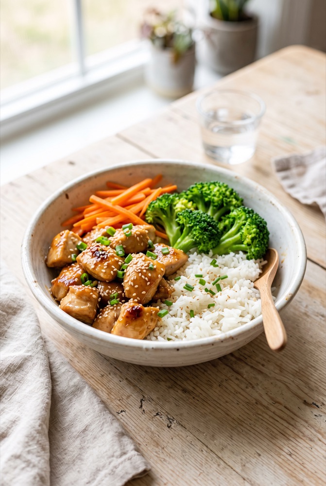 Honey Garlic Chicken Bowl - inspiracja podania z diety Deep Breath
