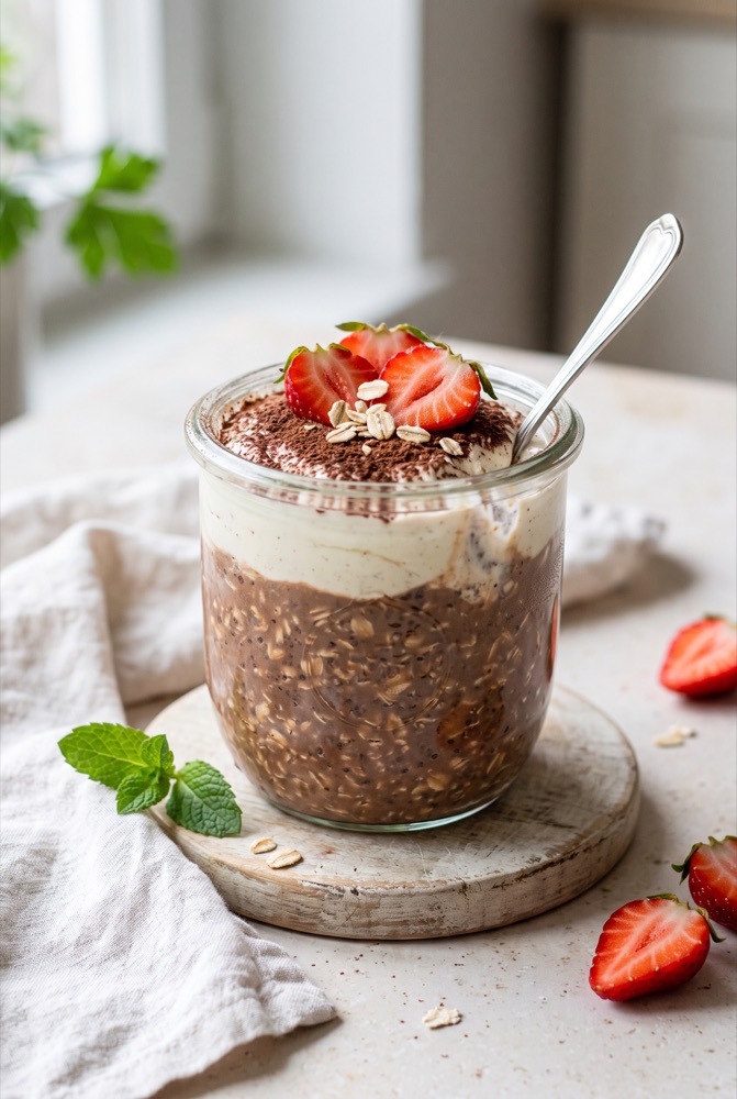 Nocna owsianka tiramisu - inspiracja podania z diety Deep Breath