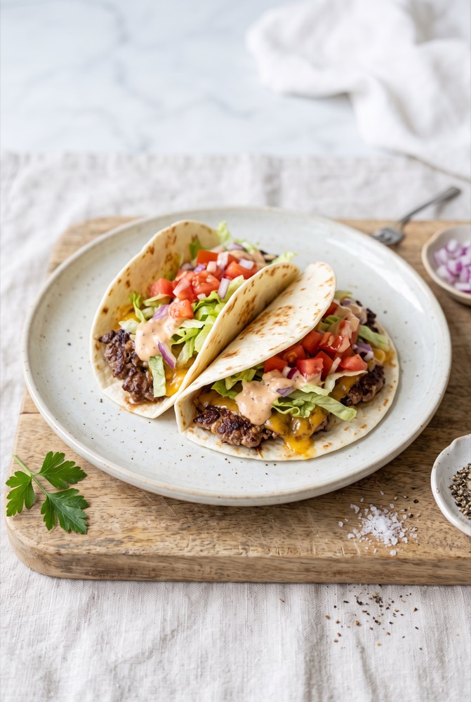 Smash Burger Tacos - inspiracja podania z diety Deep Breath